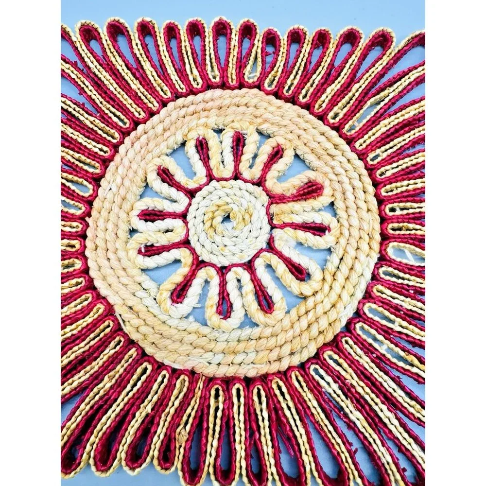 Rafia Woven Colorful Trivets Boho Style Decor Set of 4 1970s Red Square 7 inch‎